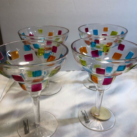Vintage Colourful Tradewind Bay 4 , 12oz Margarita Glasses with 12” Plate - Picture 11 of 13